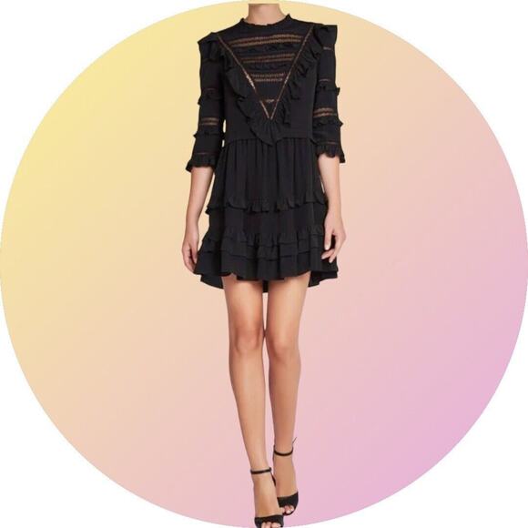 Rebecca Taylor SILK Black Goth Prairie Ruffle Wednesday Dress MSRP $495 Size 4 S - Picture 1 of 13
